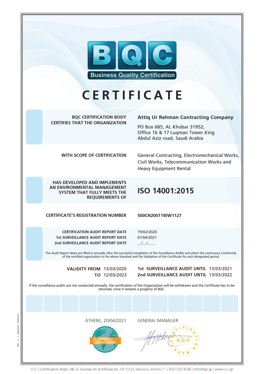 BQC Certificates Speak Out Themselves AURCO Contracting